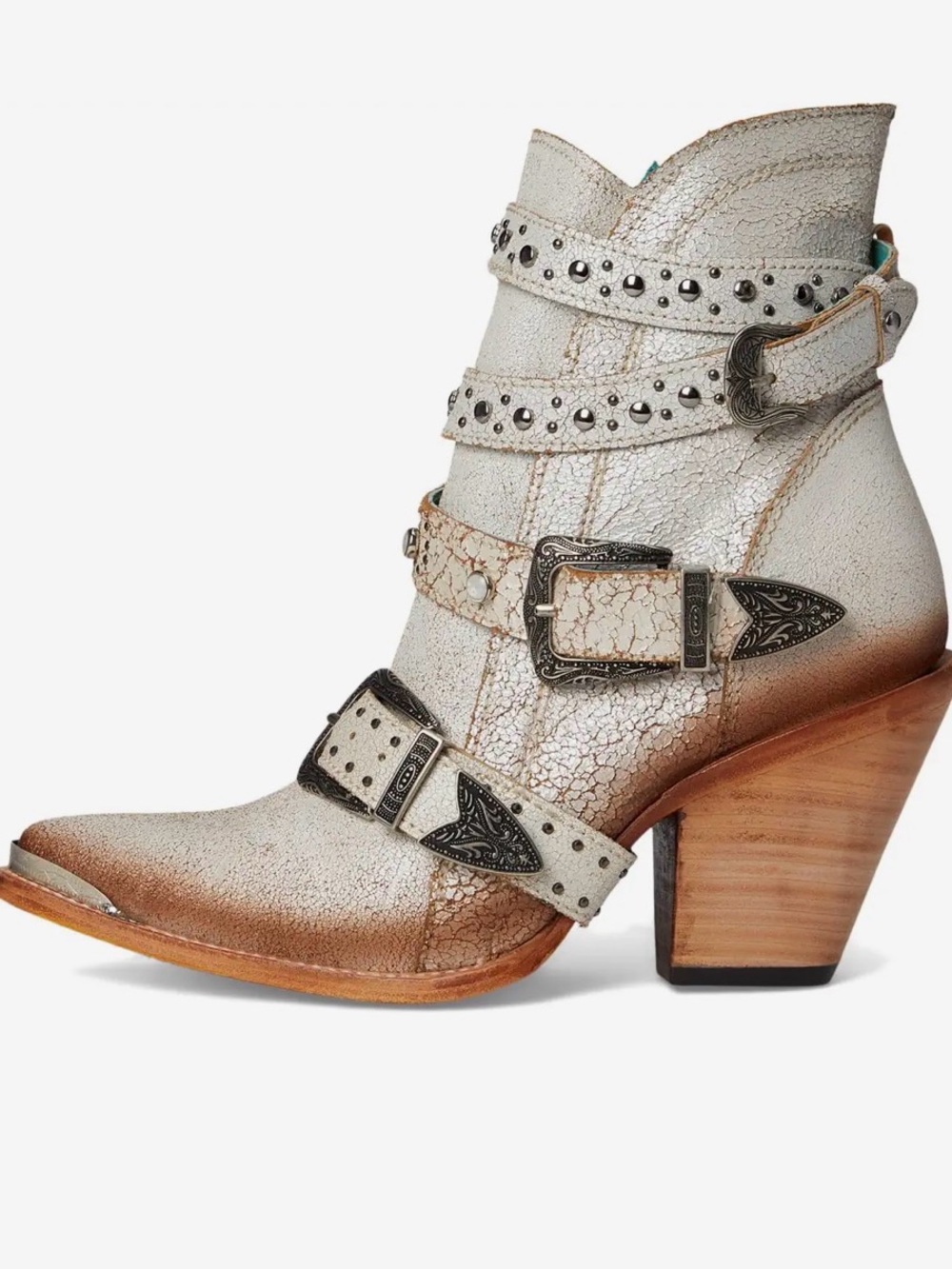 🤍 WHITE & SILVER STUDDED WESTERN BOOTIES | POINTED TOE | STATEMENT 🔥 - Picture 3 of 9